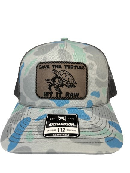 Save The Turtles Hit It Raw Hat - Funny Comedy Hat - Plastic Straws Environment - Beach Hats For Men - Fathers Day Christmas Birthday Gift For Dad Husband Son Boyfriend - Richardson 112 Trucker Hat