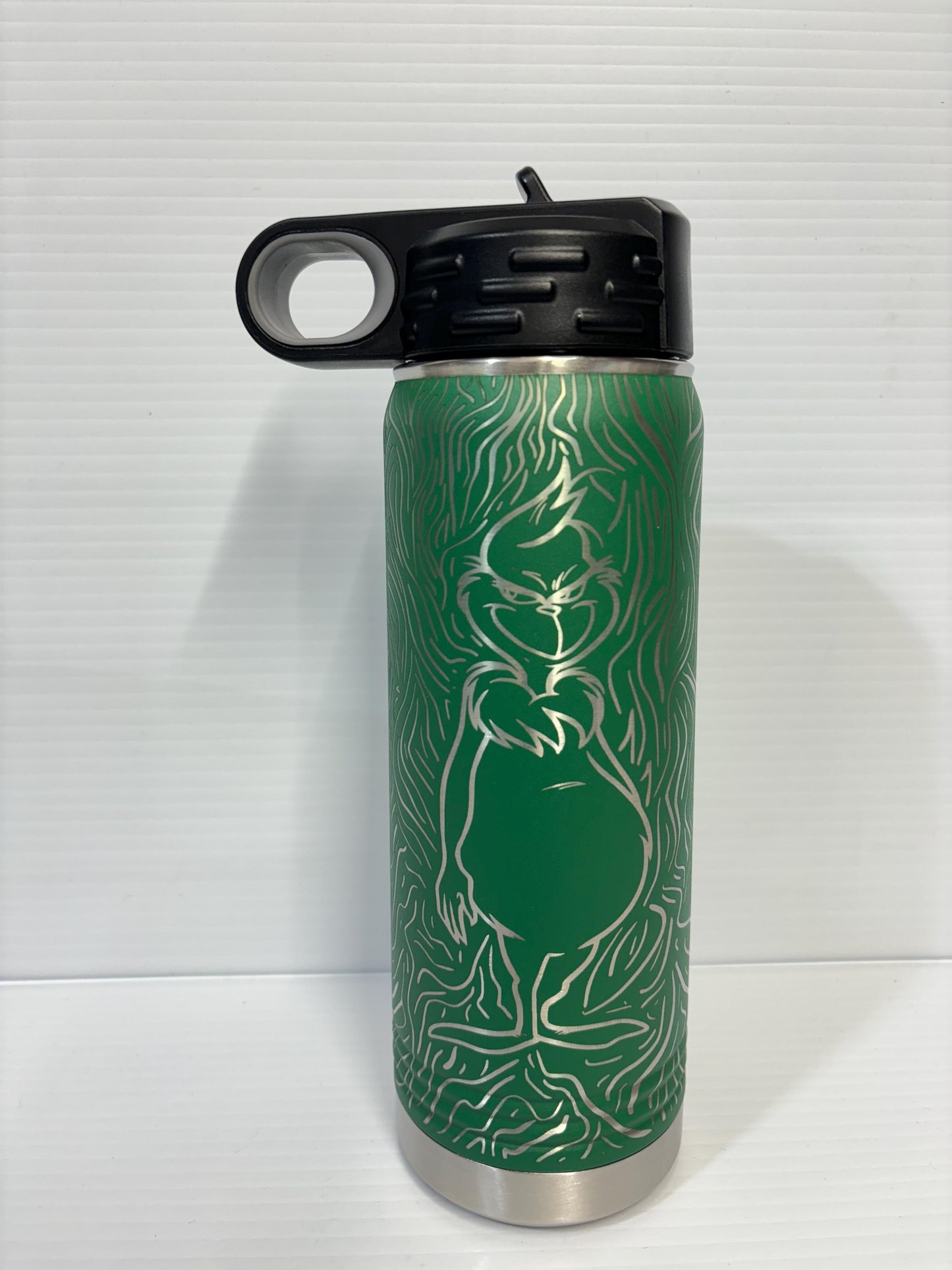 Merry Grinchmas Full Wrap engraved on 20oz Green Tumbler & Water Bottle Christmas, Grinchmas, Fun Cups.