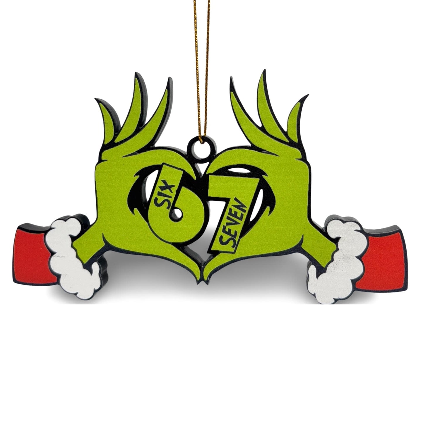 Grinch Six Seven Ornament , Funny Grinch 67 Santa Christmas 2025 Ornament, Viral 2025 Six Seven 6 7 TikTok Ornament