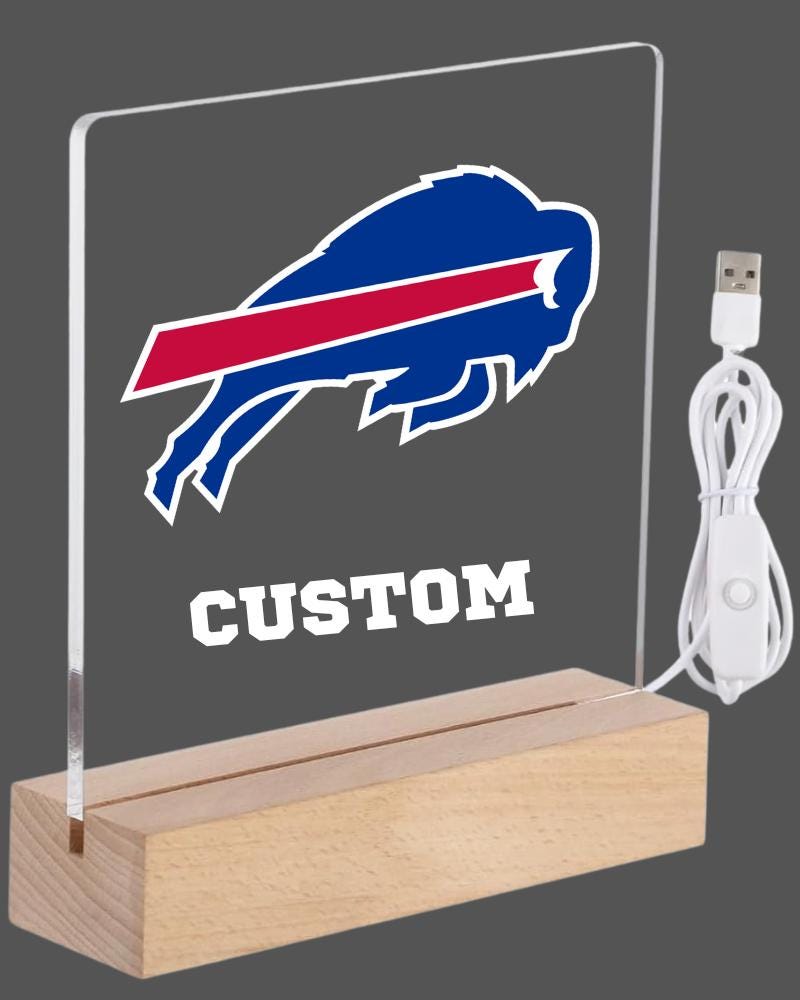 Night Light LED Table Desk Lamp Sport Fan Wood Stand American Football Player Team Bedroom Room Decor, Personalized FREE Name Engraved Gift