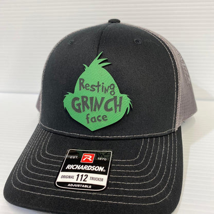 Grinch Face Leather Patch Hat