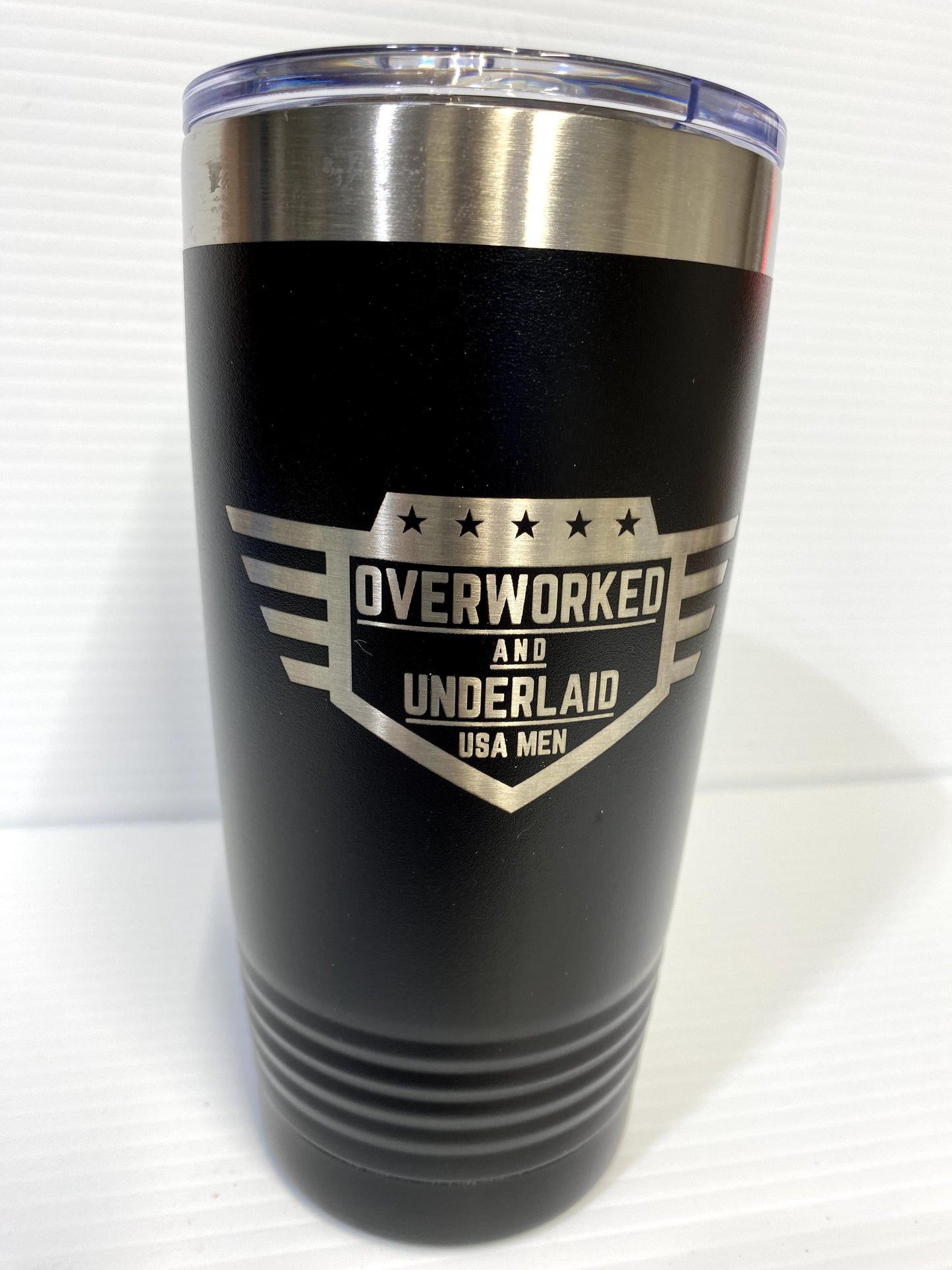 Overworked And Underlaid Hat Tumbler, 20 oz Overworked And Underlaid Tumbler (DOUBLE SIDED)