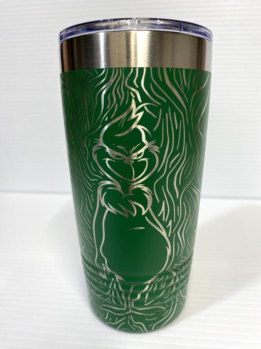 Merry Grinchmas Full Wrap engraved on 20oz Green Tumbler. Christmas, Grinchmas, Fun Cups.