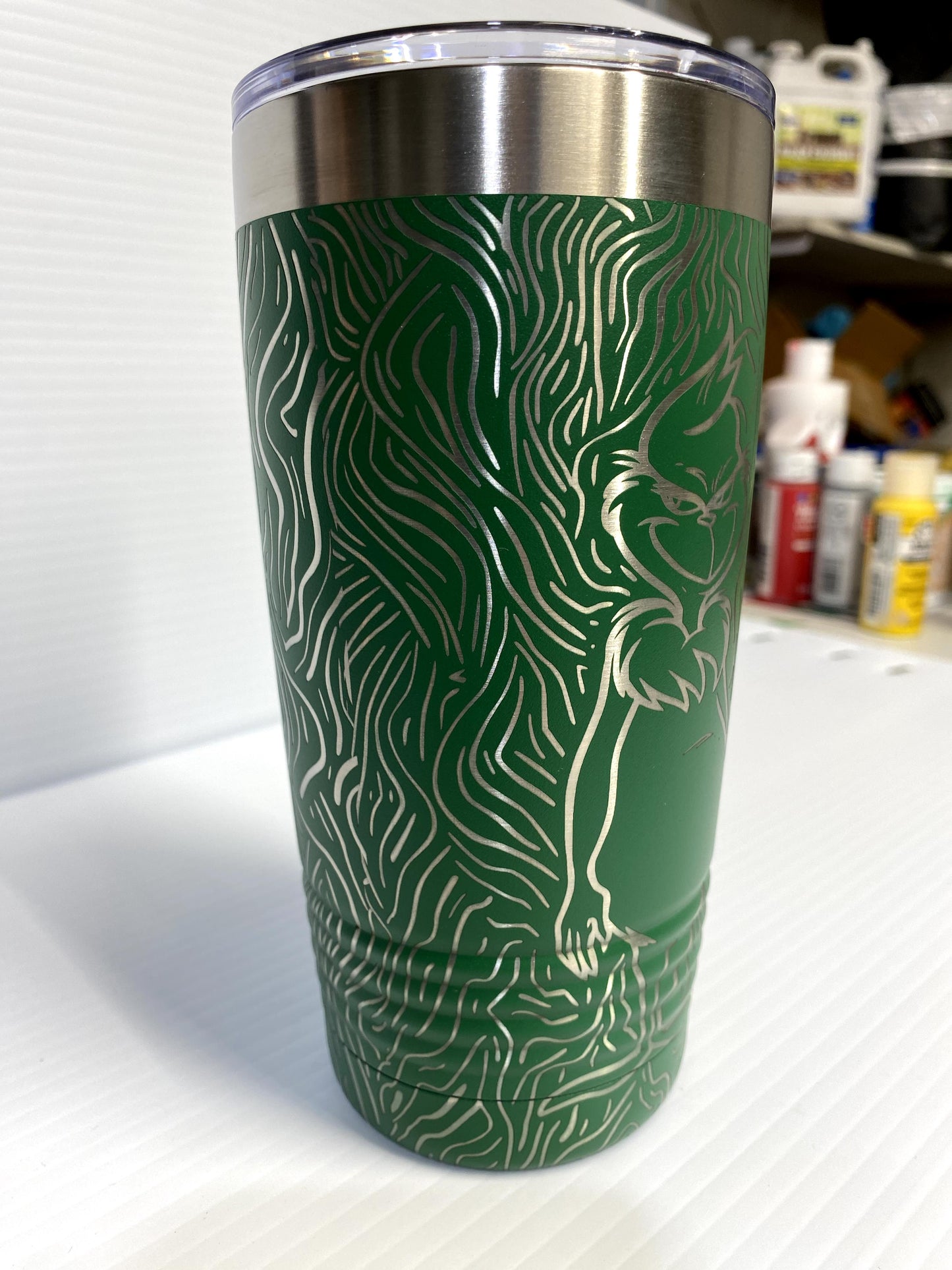 Merry Grinchmas Full Wrap engraved on 20oz Green Tumbler. Christmas, Grinchmas, Fun Cups.