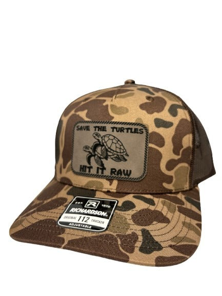 Save The Turtles Hit It Raw Hat - Funny Comedy Hat - Plastic Straws Environment - Beach Hats For Men - Fathers Day Christmas Birthday Gift For Dad Husband Son Boyfriend - Richardson 112 Trucker Hat