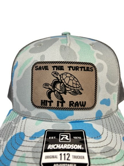 Save The Turtles Hit It Raw Hat - Funny Comedy Hat - Plastic Straws Environment - Beach Hats For Men - Fathers Day Christmas Birthday Gift For Dad Husband Son Boyfriend - Richardson 112 Trucker Hat