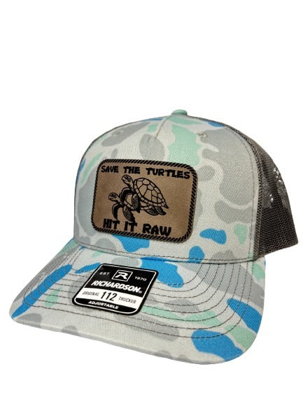 Save The Turtles Hit It Raw Hat - Funny Comedy Hat - Plastic Straws Environment - Beach Hats For Men - Fathers Day Christmas Birthday Gift For Dad Husband Son Boyfriend - Richardson 112 Trucker Hat