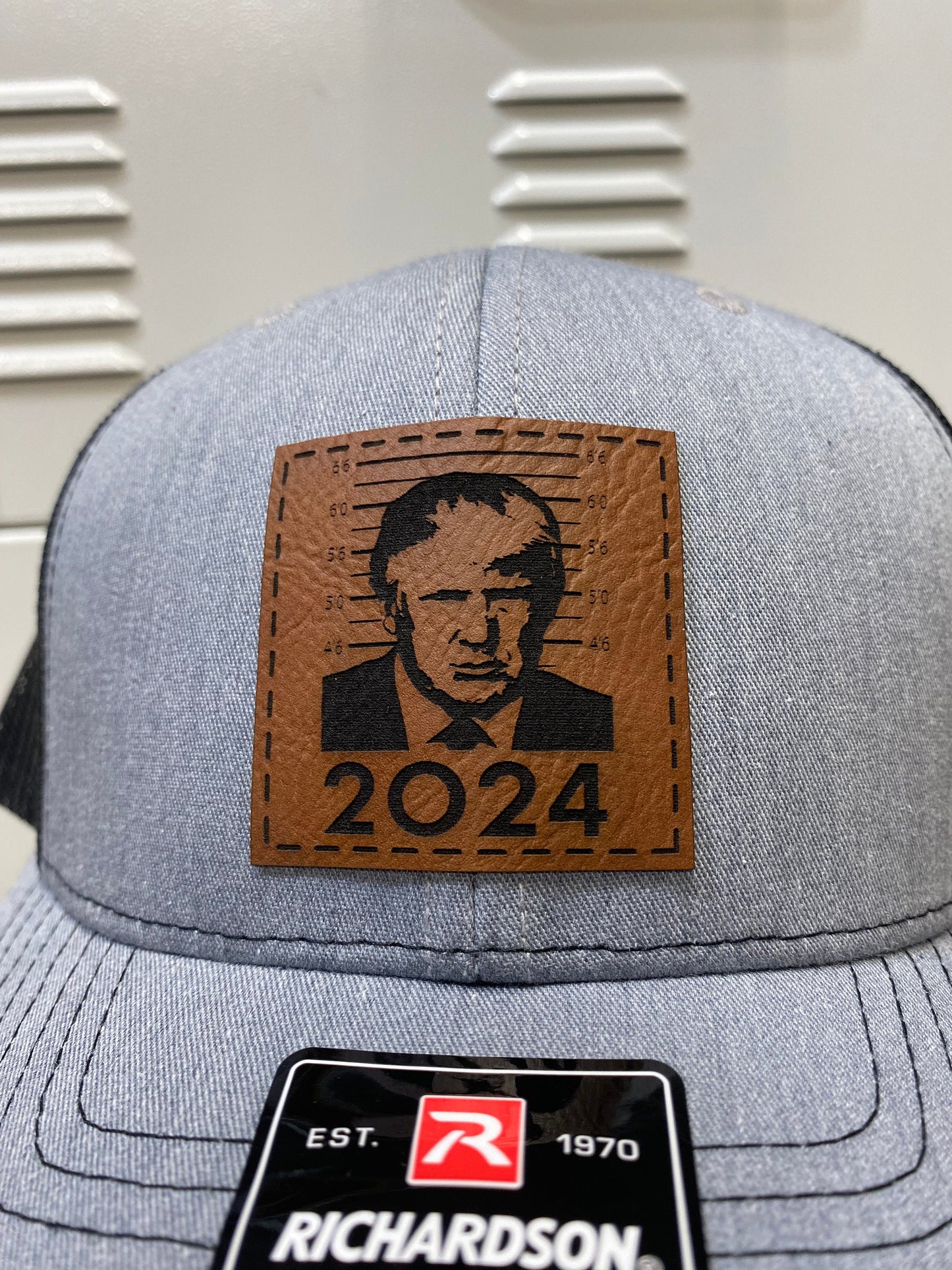 Trump 2024 Mugshot Leather Patch Richardson 112 Trucker Hat