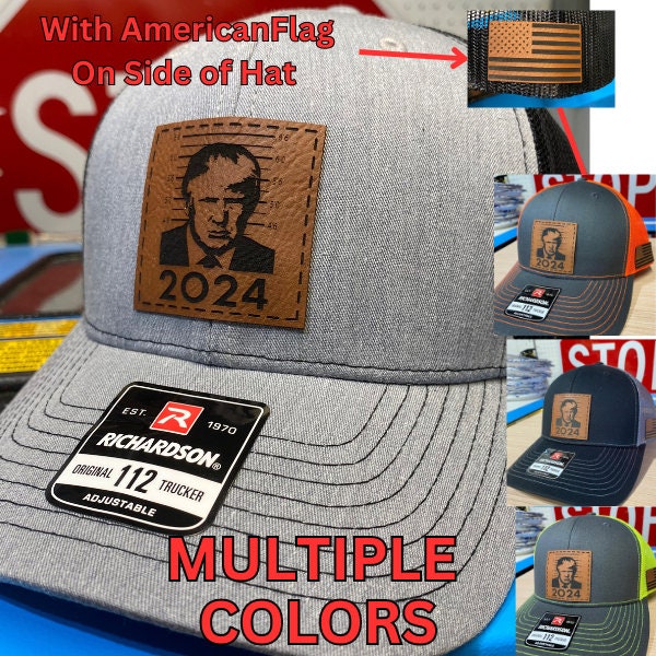 Trump 2024 Mugshot Leather Patch Richardson 112 Trucker Hat