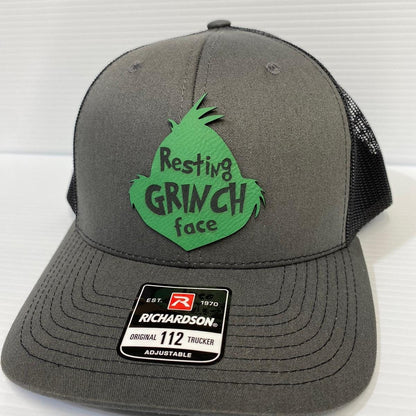 Grinch Face Leather Patch Hat - Dr. Seuss Engraved Hat
