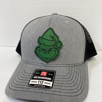 Grinch Face Leather Patch Trucker Hat
