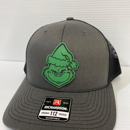 Grinch Face Leather Patch Trucker Hat