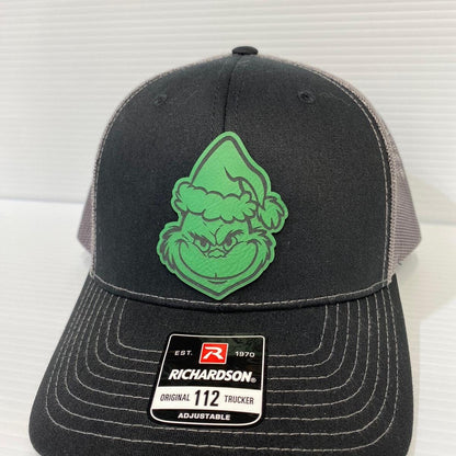 Grinch Face Leather Patch Trucker Hat