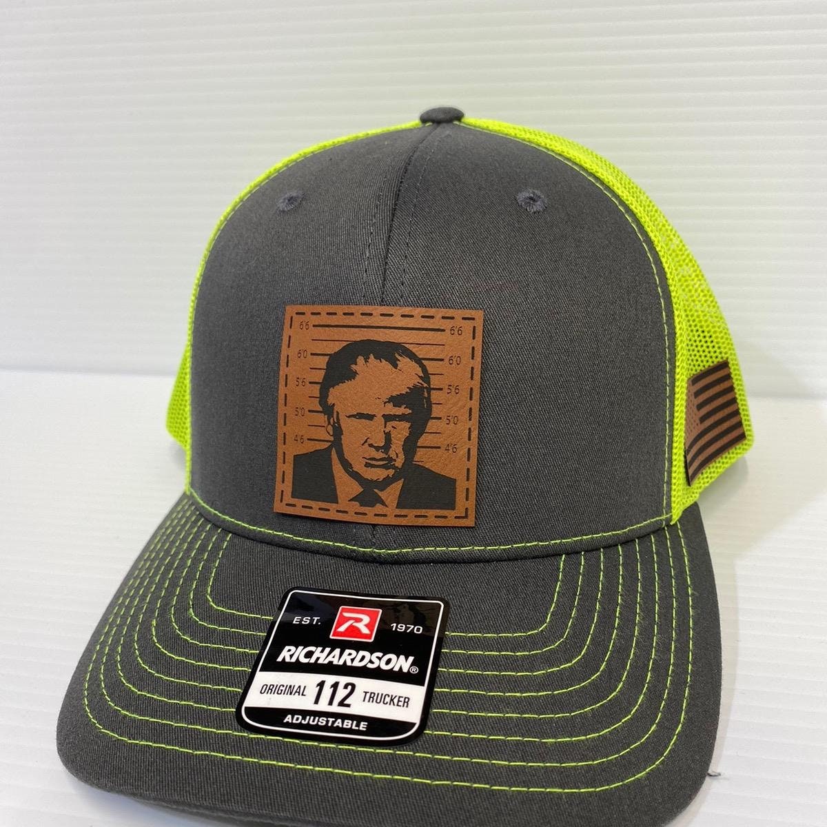 Trump 2024 Mugshot Leather Patch Trucker Hat