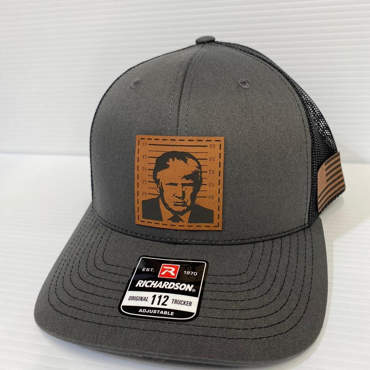 Trump 2024 Mugshot Leather Patch Trucker Hat