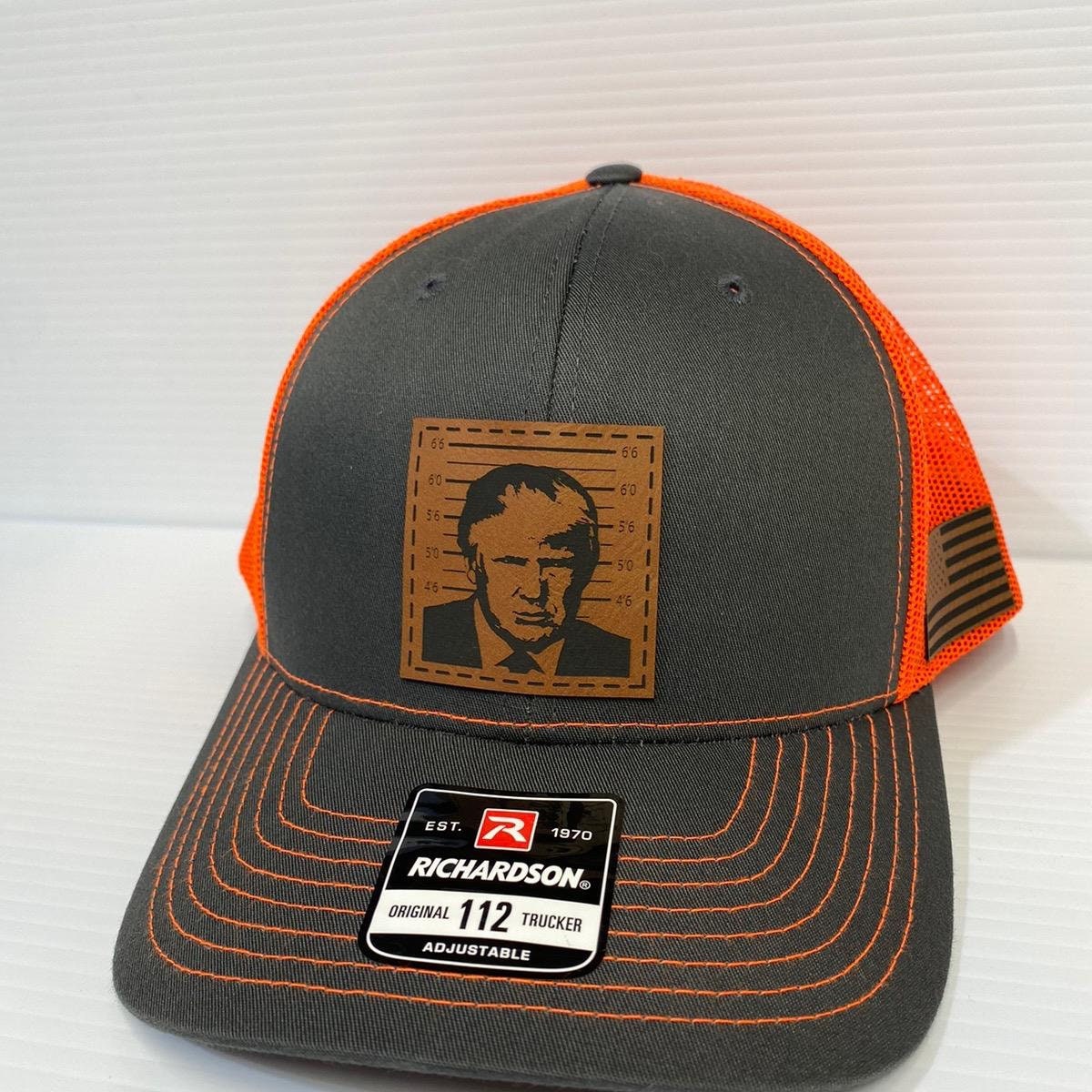 Trump 2024 Mugshot Leather Patch Trucker Hat