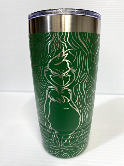 Merry Grinchmas Full Wrap engraved on 20oz Green Tumbler & Water Bottle Christmas, Grinchmas, Fun Cups.