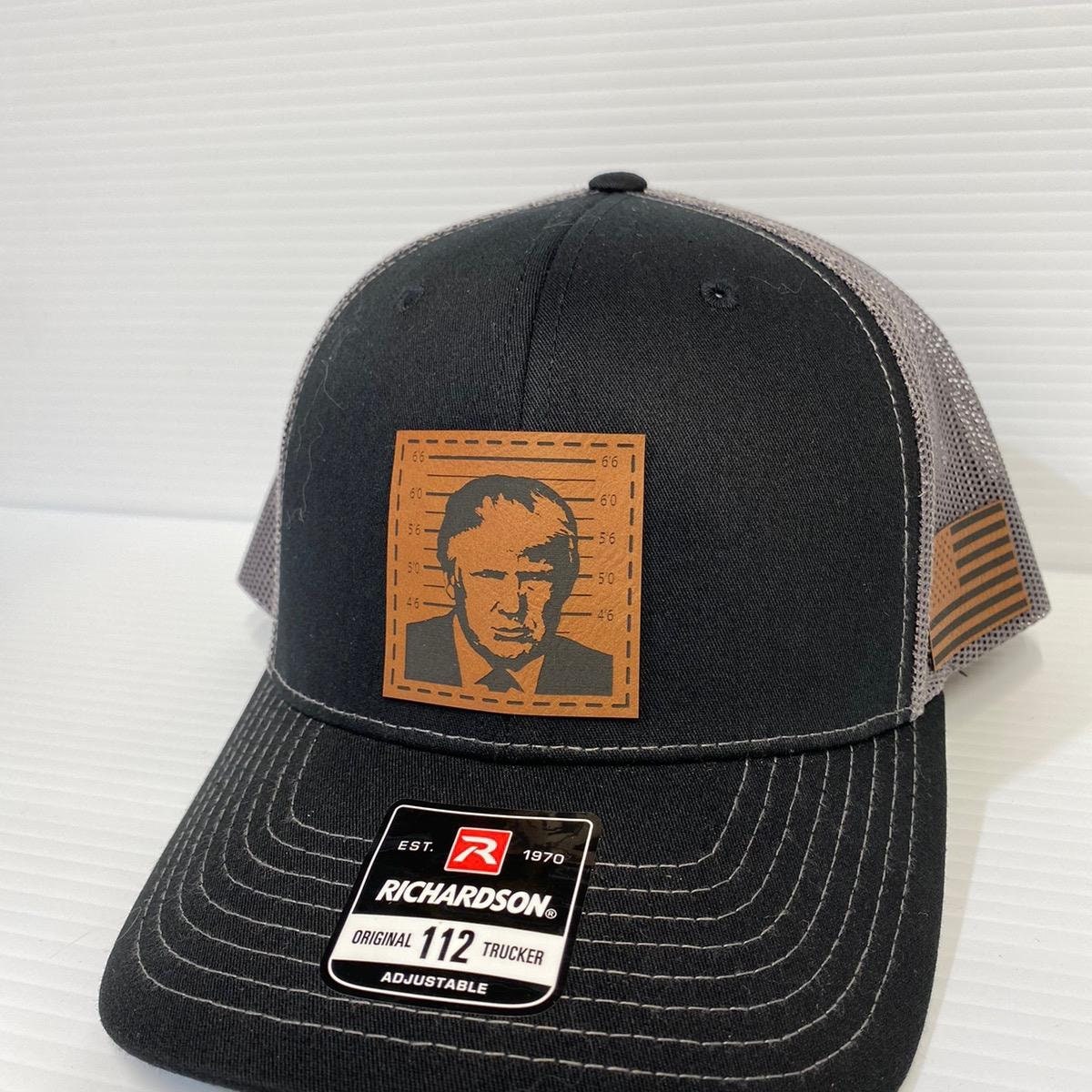 Trump 2024 Mugshot Leather Patch Trucker Hat