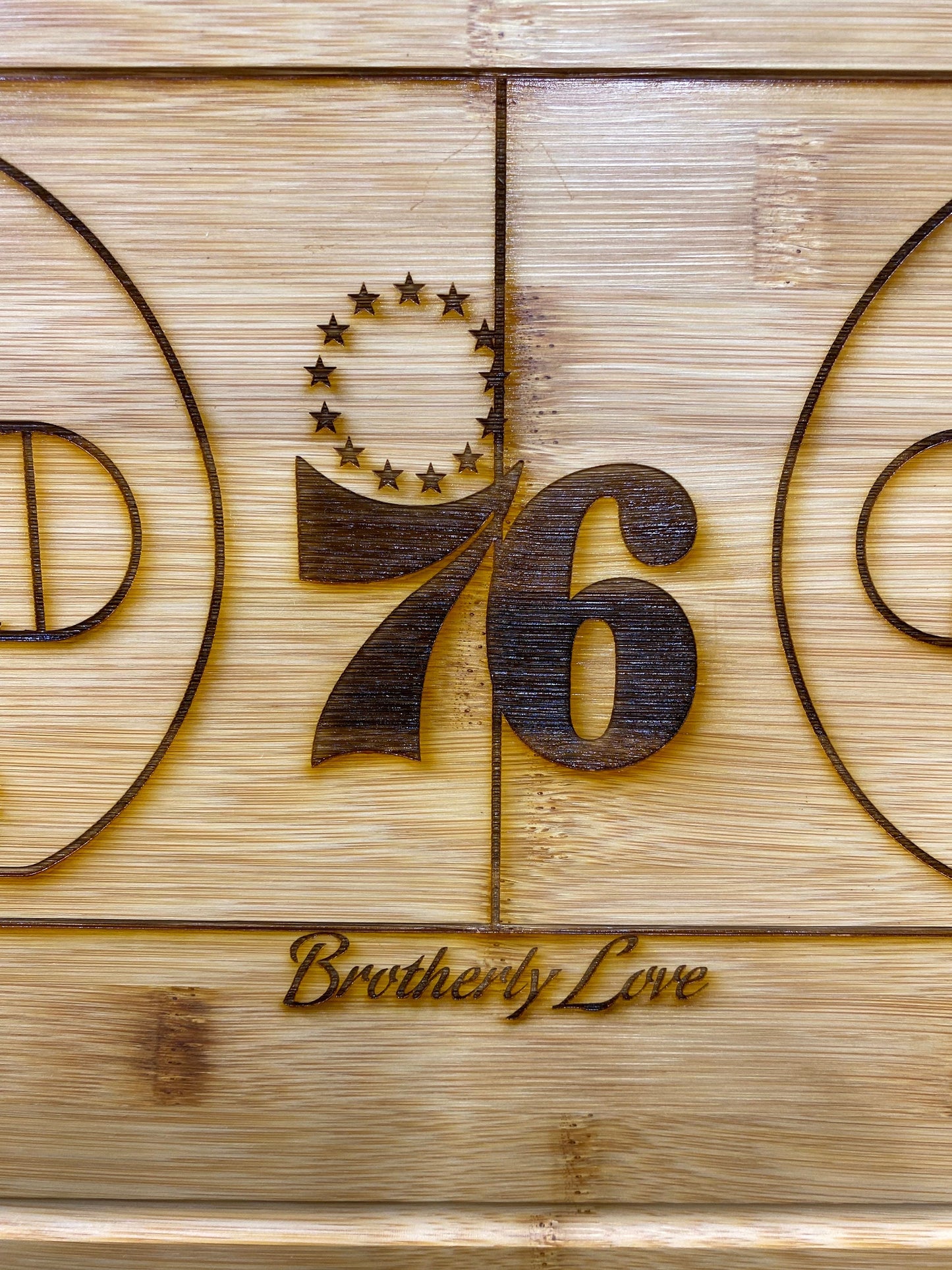 Philadelphia 76ers Laser Engraved Bamboo Cutting Board