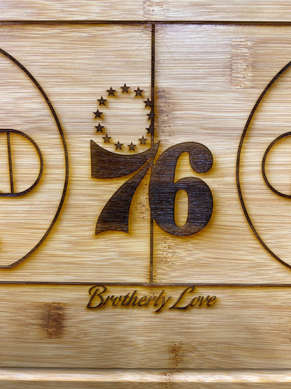 Philadelphia 76ers Laser Engraved Bamboo Cutting Board