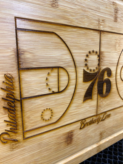 Philadelphia 76ers Laser Engraved Bamboo Cutting Board