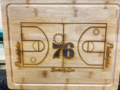 Philadelphia 76ers Laser Engraved Bamboo Cutting Board