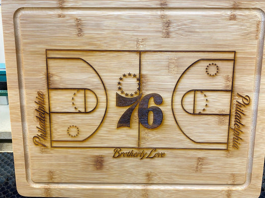 Philadelphia 76ers Laser Engraved Bamboo Cutting Board