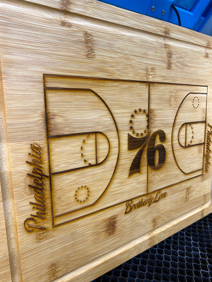 Philadelphia 76ers Laser Engraved Bamboo Cutting Board
