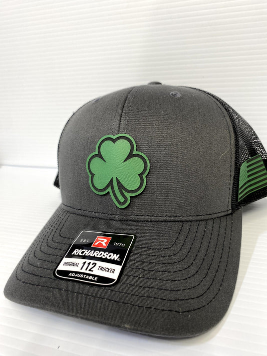 Shamrock Leather Patch Trucker Hat - St. Patrick's Day Irish Baseball Cap