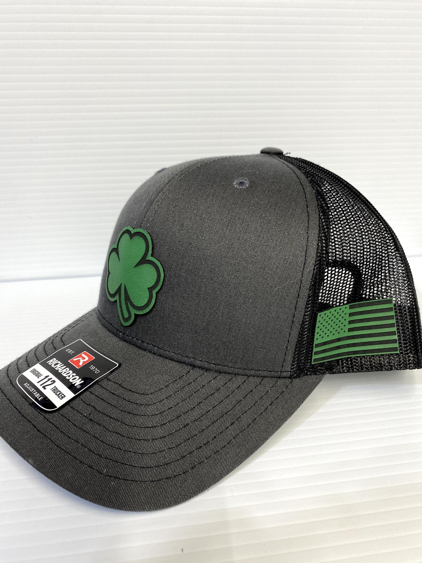 Shamrock Leather Patch Trucker Hat - St. Patrick's Day Irish Baseball Cap