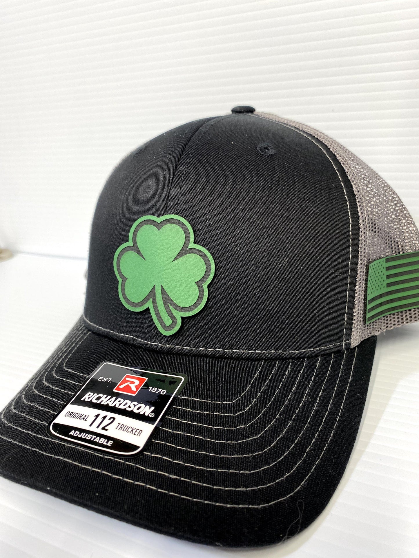 Shamrock Leather Patch Trucker Hat - St. Patrick's Day Irish Baseball Cap
