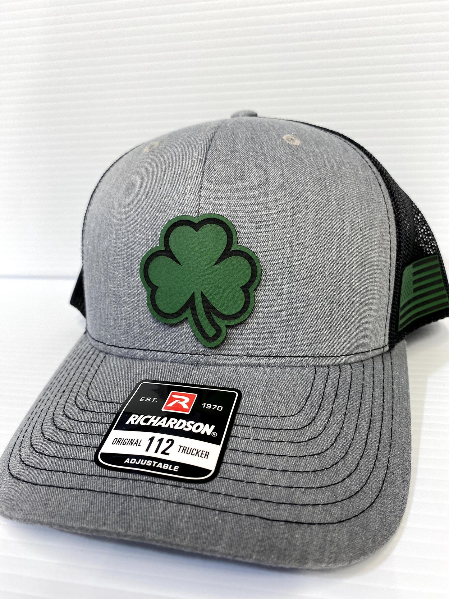 Shamrock Leather Patch Trucker Hat - St. Patrick's Day Irish Baseball Cap