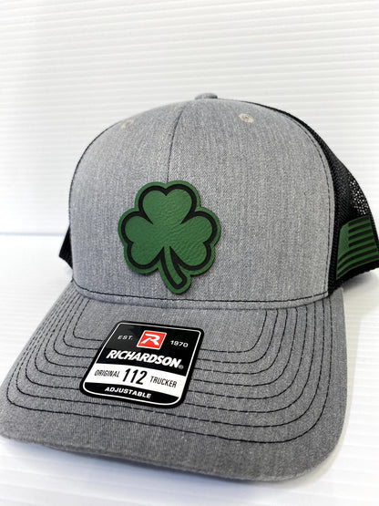 Shamrock Leather Patch Trucker Hat - St. Patrick's Day Irish Baseball Cap