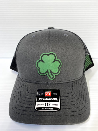 Shamrock Leather Patch Trucker Hat - St. Patrick's Day Irish Baseball Cap