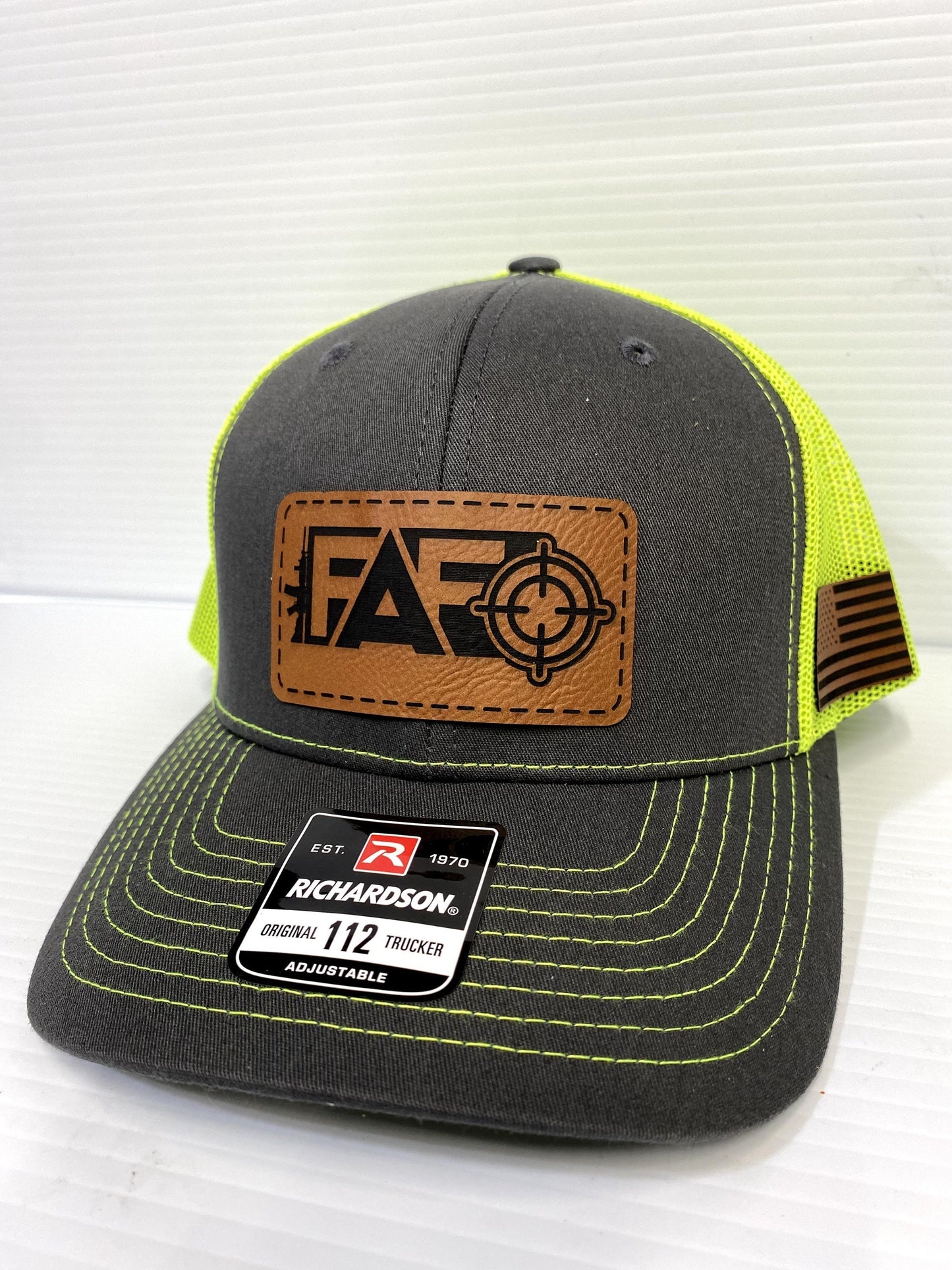 FAFO Leather Patch Hat: Richardson 112 Charcoal/Black Trucker