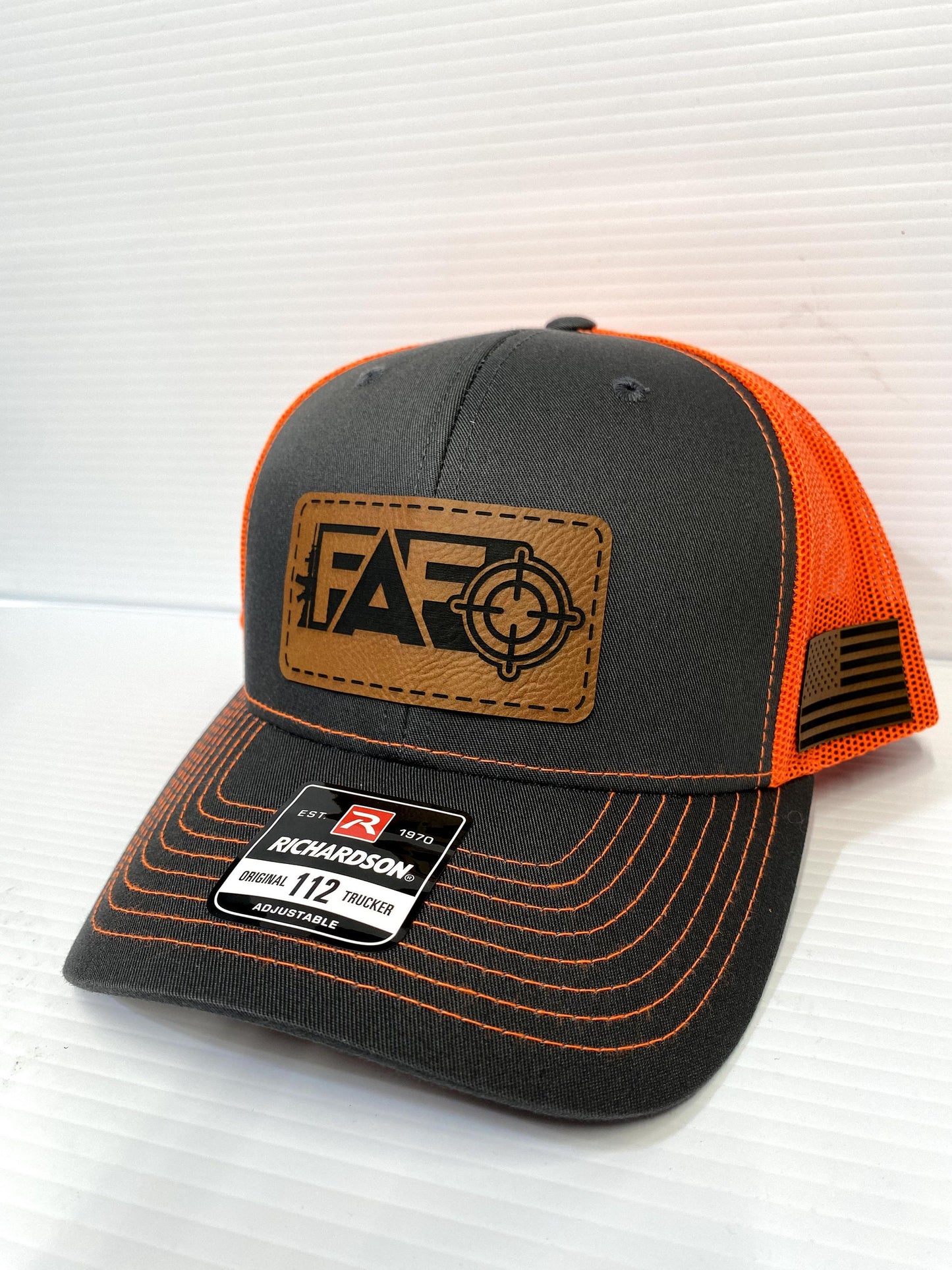 FAFO Leather Patch Hat: Richardson 112 Charcoal/Black Trucker