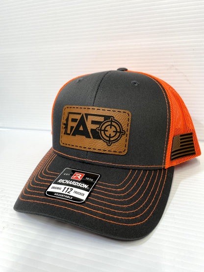 FAFO Leather Patch Hat: Richardson 112 Charcoal/Black Trucker