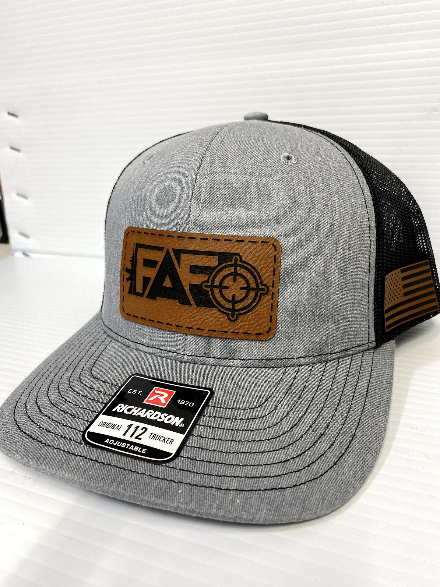 FAFO Leather Patch Hat: Richardson 112 Charcoal/Black Trucker