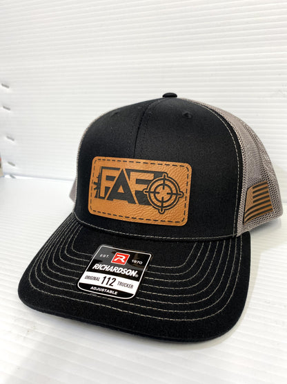 FAFO Leather Patch Hat: Richardson 112 Charcoal/Black Trucker