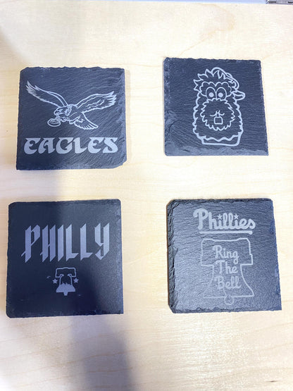 Philadelphia Sports - 6 Pack Slate Coasters - Phillies, Philadelphia Eagles, Phanatic