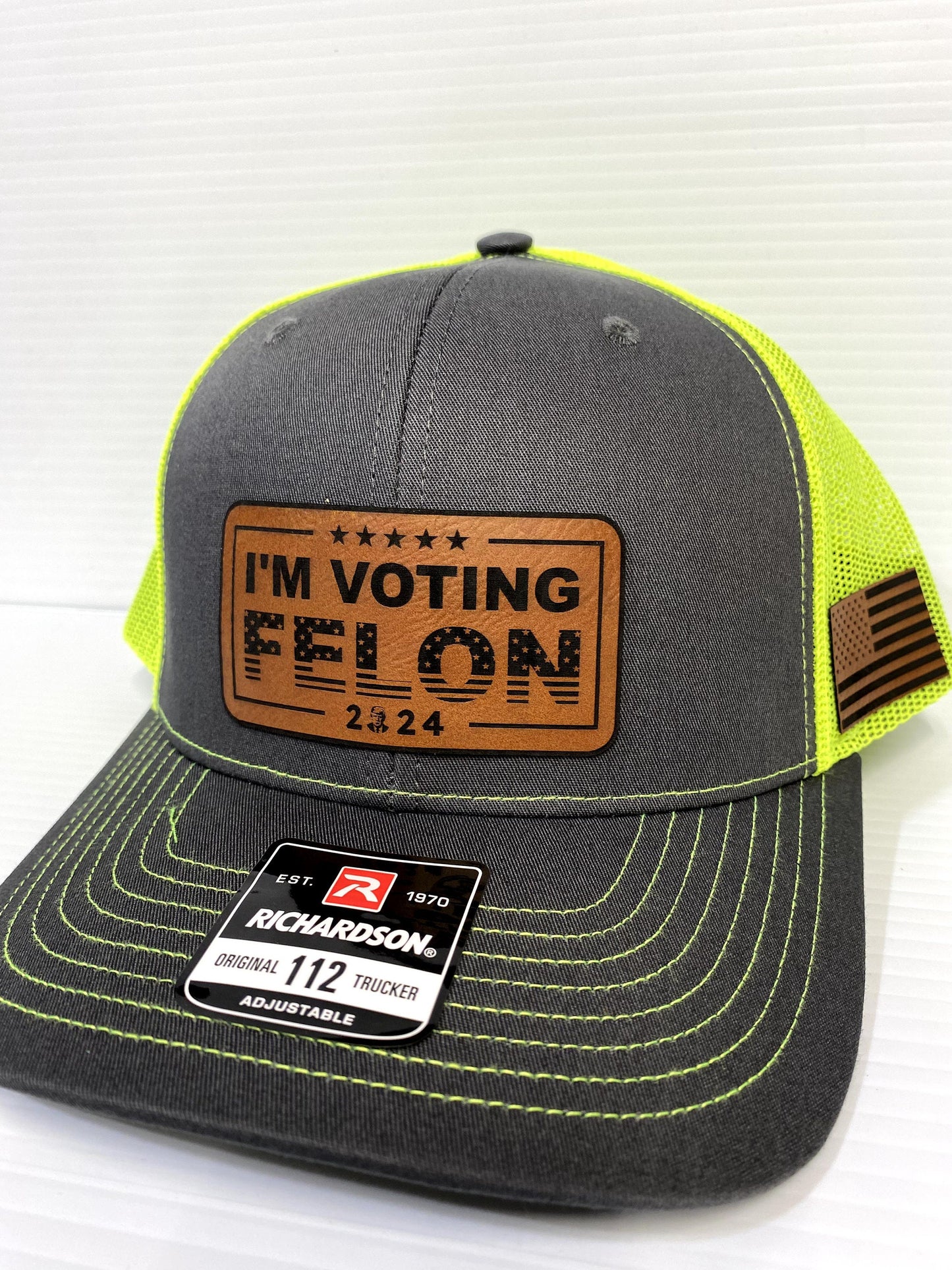 I'm Voting Felon Trump 2024 Hat: Laser Engraved Leather Patch Richardson 112 Snapback