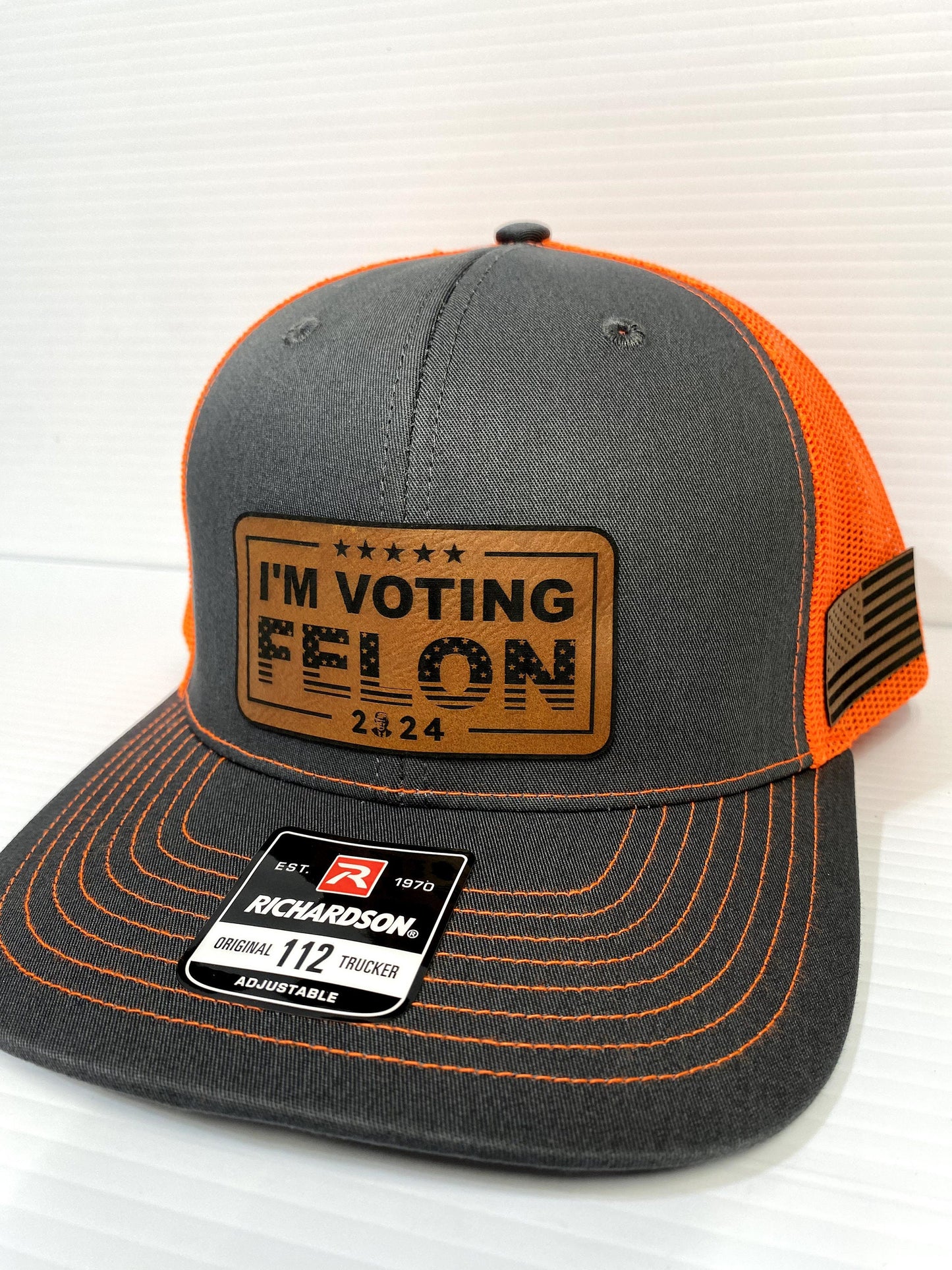 I'm Voting Felon Trump 2024 Hat: Laser Engraved Leather Patch Richardson 112 Snapback