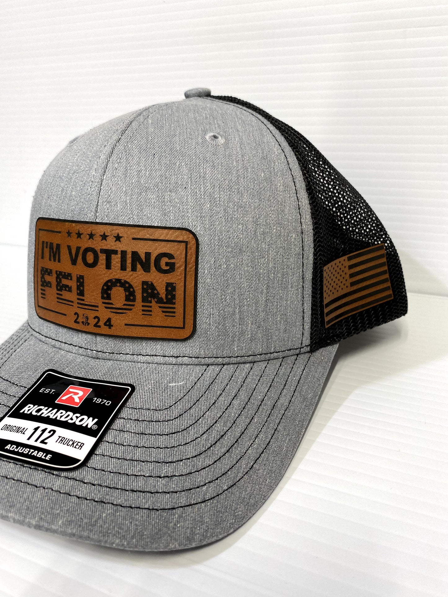 I'm Voting Felon Trump 2024 Hat: Laser Engraved Leather Patch Richardson 112 Snapback