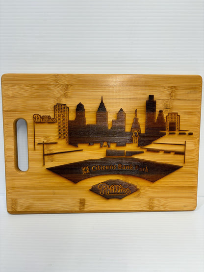 Philadelphia Phillies Bamboo Cutting Board: Laser Engraved Charcuterie Board (13x9)
