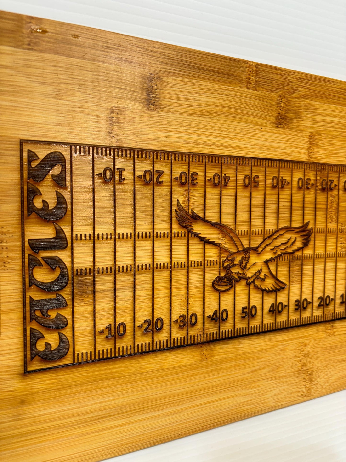 Philadelphia Eagles Bamboo Cutting Board: Laser Engraved Charcuterie Board (13x9)