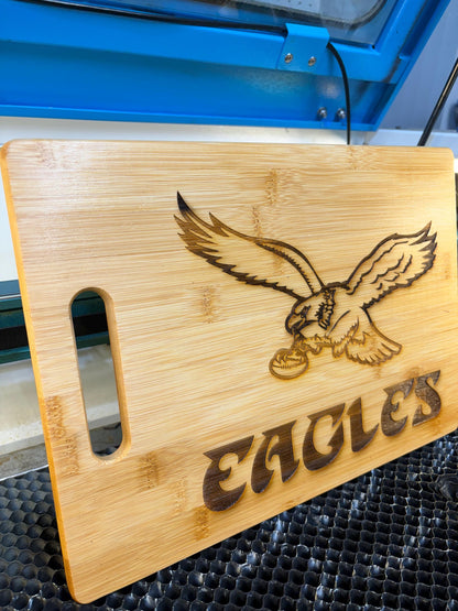 Philadelphia Eagles Bamboo Cutting Board: Laser Engraved Charcuterie Board