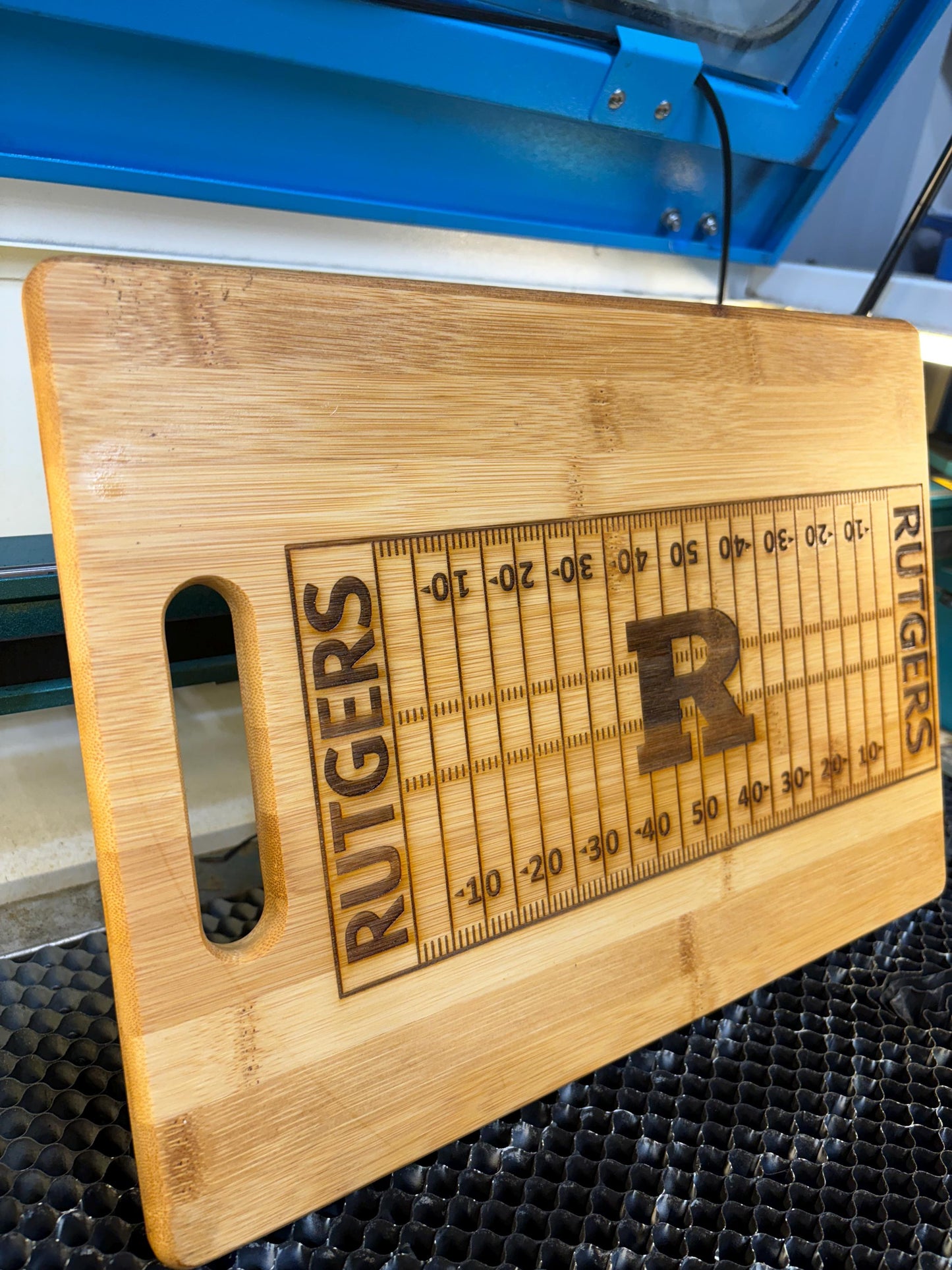 Rutgers University Bamboo Cutting Board: Laser Engraved Charcuterie Board (13x9)