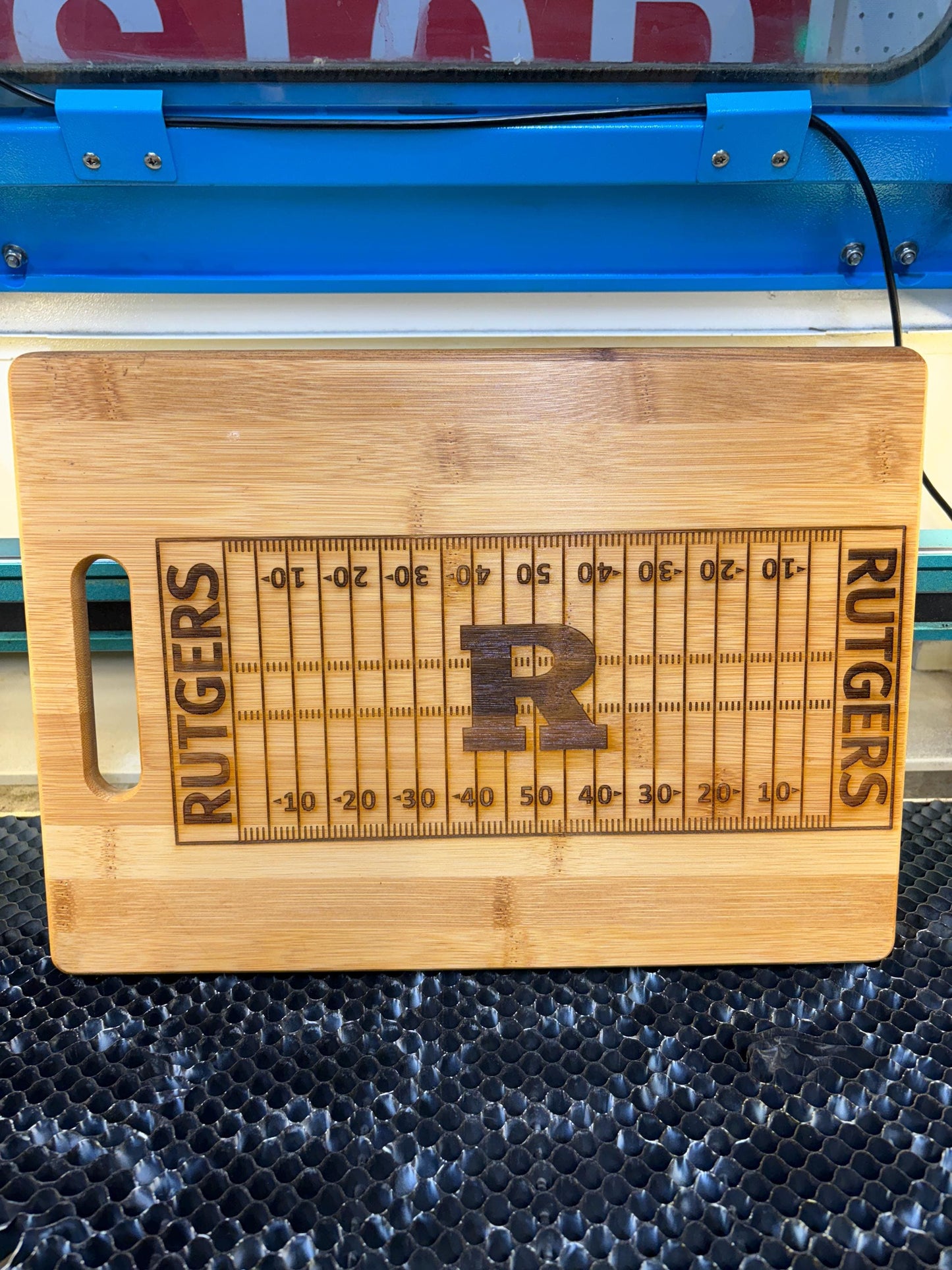 Rutgers University Bamboo Cutting Board: Laser Engraved Charcuterie Board (13x9)