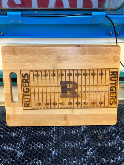 Rutgers University Bamboo Cutting Board: Laser Engraved Charcuterie Board (13x9)