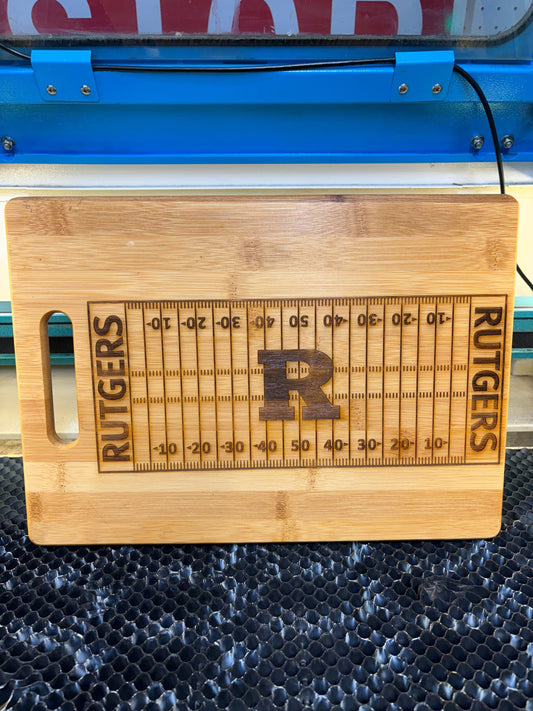 Rutgers University Bamboo Cutting Board: Laser Engraved Charcuterie Board (13x9)
